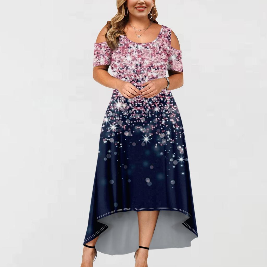 Women's Casual Fashion Printed Dress Round Neck Short Sleeve Pullover Dresses