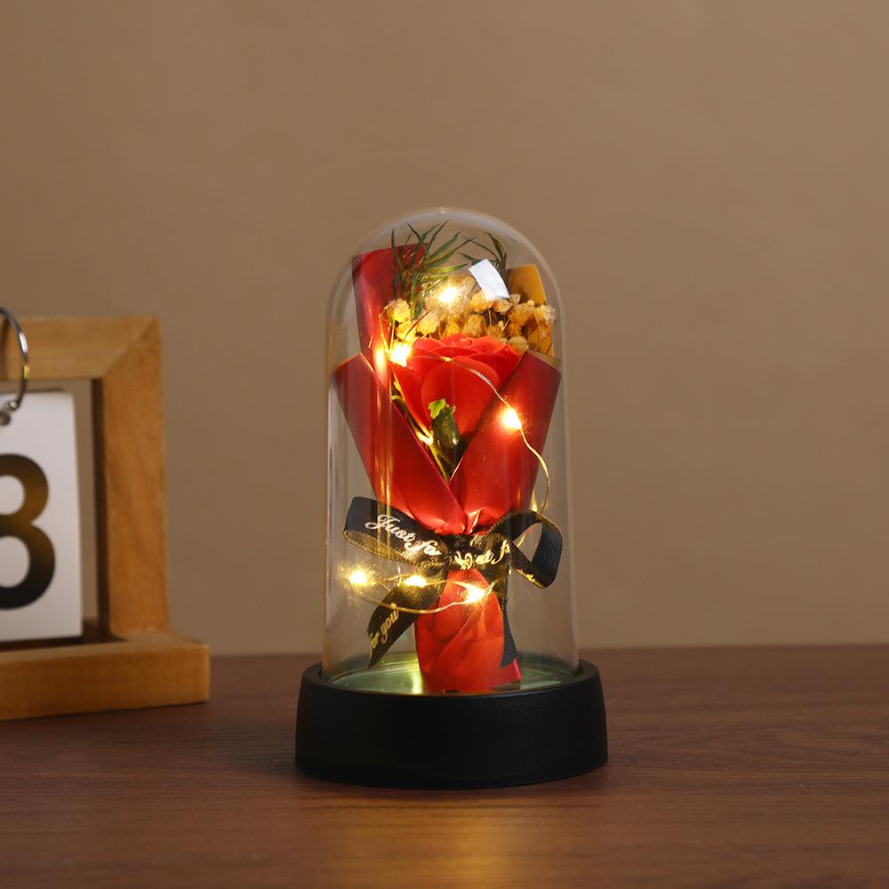 

Вічна троянда Соняшник Штучна квітка LED-підсвітка з акриловою кришкою Подарунок на День святого Валентина Весільна вечірка Декор для дому Кімнати Прикраса червоний