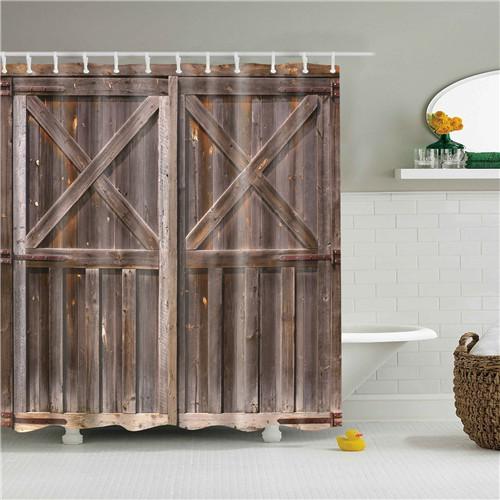 Vintage Style Retro Wooden Door Bathroom Shower Curtains Frabic Waterproof Polyester Bath Curtains With Hooks