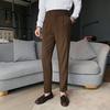 Elegante Formelle Hosen Herren Anzug Business Stil Gerade Beine Schmal Geschnitten Einfarbige Weiche Hohe Taille Vintage Taschen Atmungsaktiv Bürohosen Reißverschluss