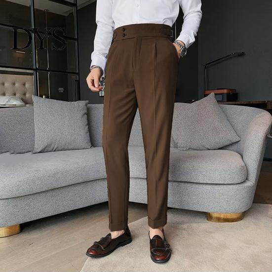 Elegante Formelle Hosen Herren Anzug Business Stil Gerade Beine Schmal Geschnitten Einfarbige Weiche Hohe Taille Vintage Taschen Atmungsaktiv Bürohosen Reißverschluss