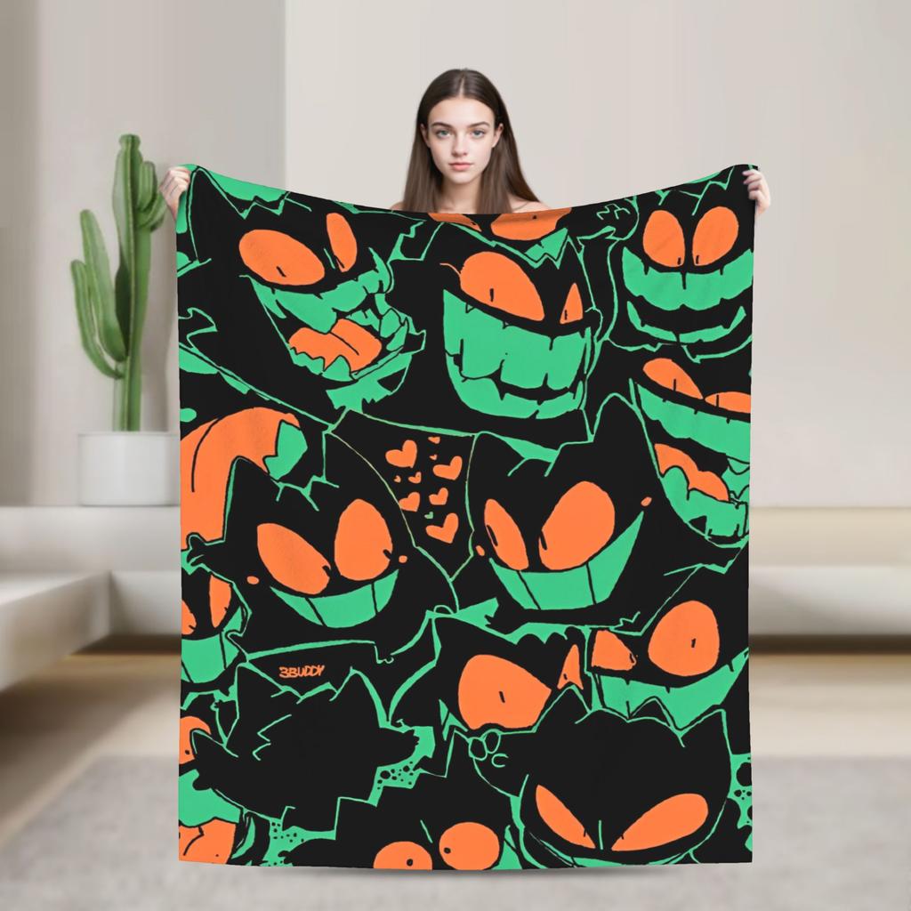 Anime Gengar Dark Pattern Blankets Quality Warm Pokemoned Throw Blanket Spring Decorative Bedroom Print Bedspread