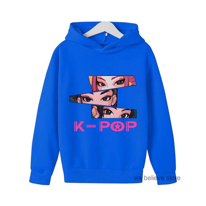 Girls Anime Kpop Demon Hunter Cartoon Girls Hooded Sweatshirt Warm Children's Wave Fashion Casual Tops Casual Clothing Polyester