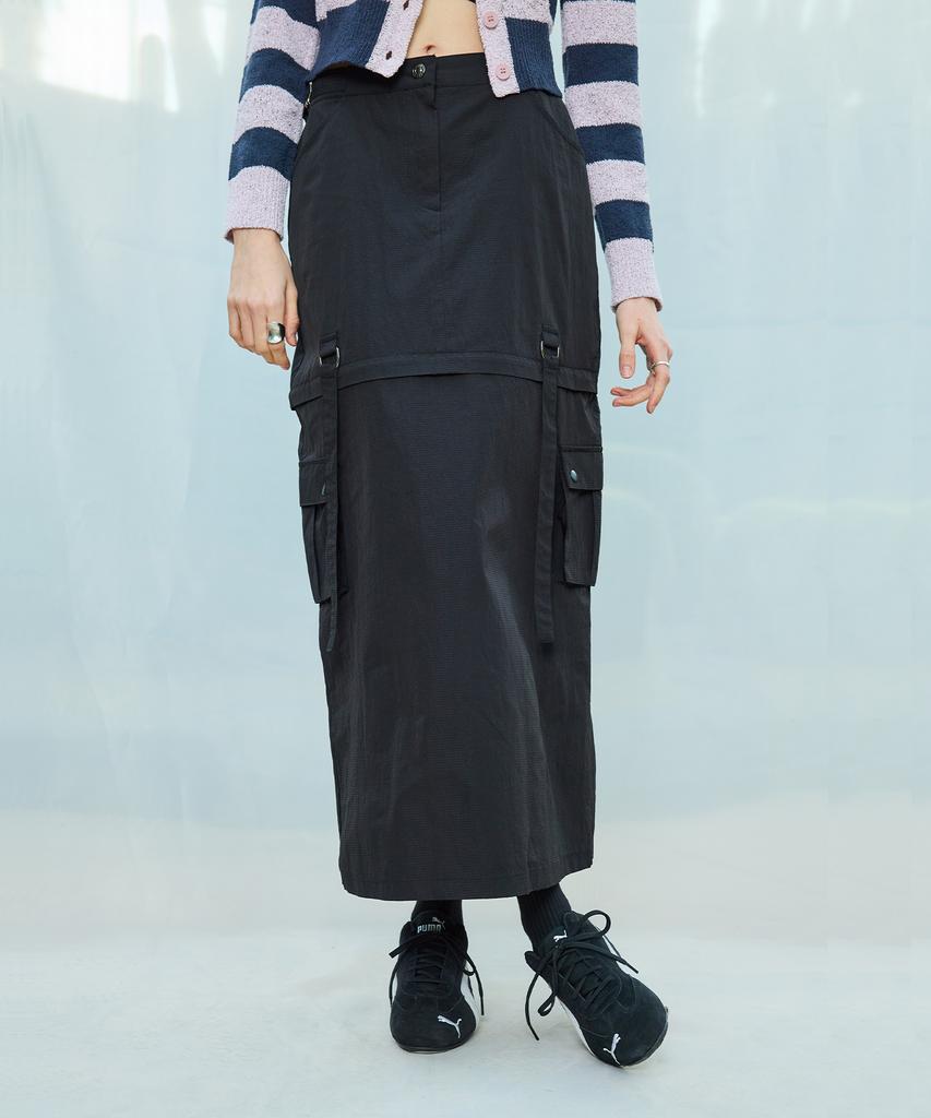 LARTIGENT L9 2-Way Nylon Long Skirt(Black)