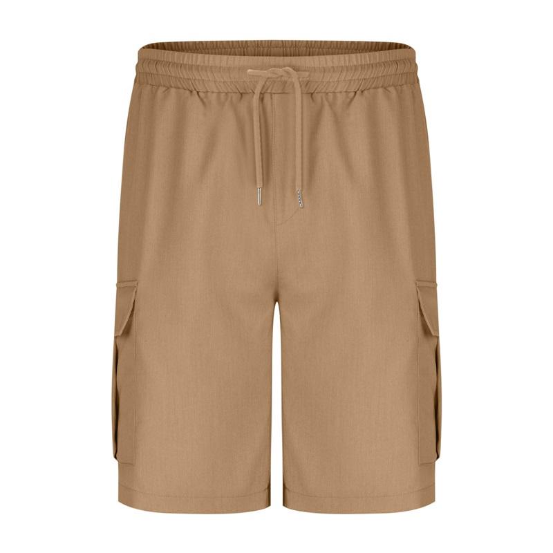 Men's Solid Color Drawstring Elastic Waist Multi-pocket Straight Five-point Pants Shorts Overalls Casual Pants