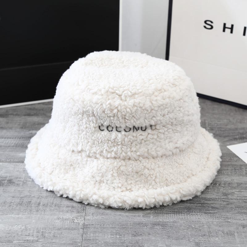 New Korean Style Lamb Wool Warm Fisherman Hat for Women In Autumn and Winter Japanese Embroidered Letter Basin Hat Thickened Ear Protection Hat