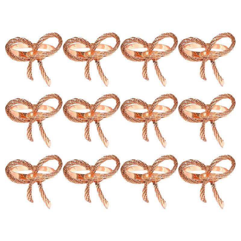 12 SZT Elegancki Pierścień na Serwetki z Kokardą Dekoracja Stołu Weselnego Bożonarodzeniowego Stylowy Dodatek do Jadalni na Imprezę Świąteczną i Uroczystą Kolację