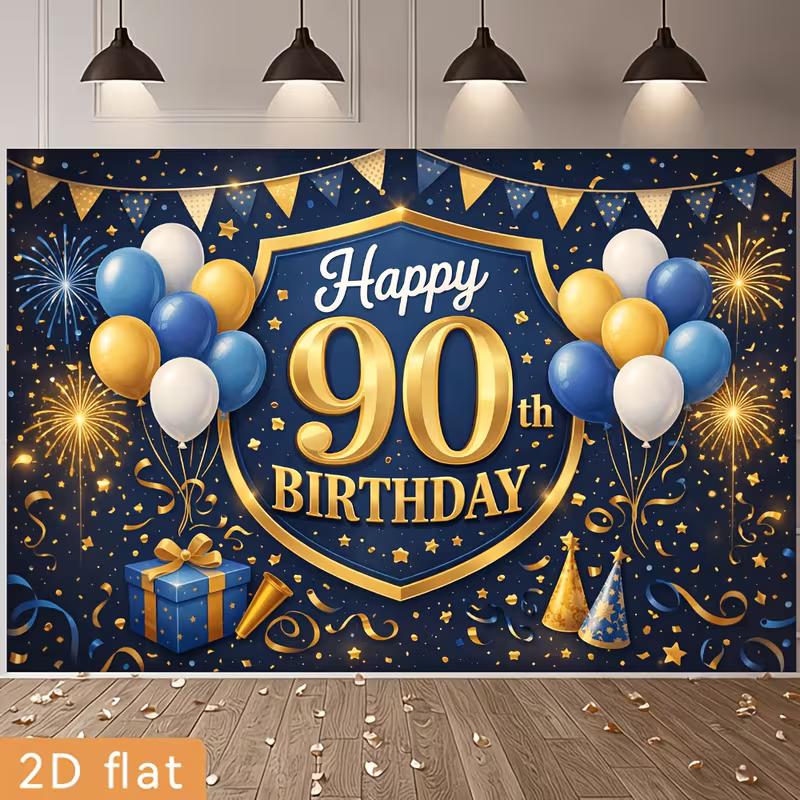 2D Happy 90th Birthday Hintergrund Banner Ballon Feuerwerk Party Deko