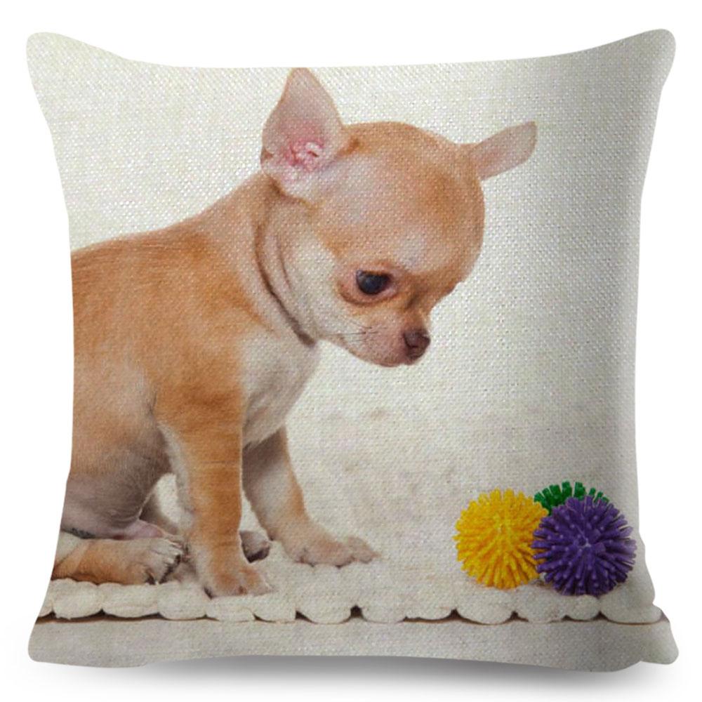Cute Little Dog Chihuahua Cushion Cover Decor Lovely Pet Animal Pillowcase Polyester Throw Pillow Case for Sofa Home Car 45x45cm