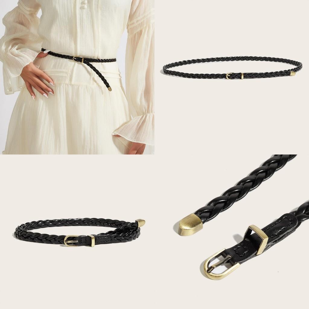Womens Fashion Woven Belt With Alloy Buckle And Pu Leather For Daily Casual