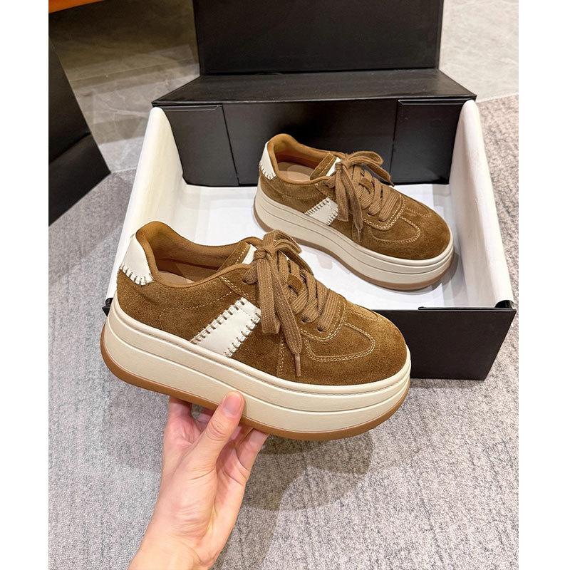 Rindslederversion Damen Herbst und Winter neue dicksohlige Muffin-Damenschuhe vielseitige Leder-Freizeit-Sportschuhe