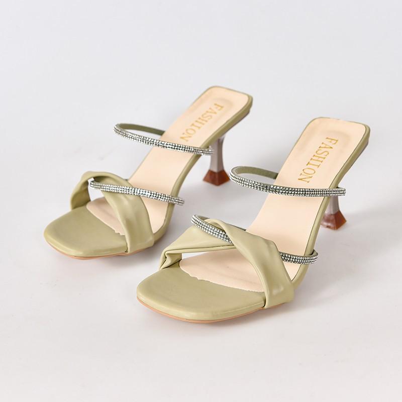 

Стразовые сандалии женские новые весенне-летние модные фея ветер шпилька уличные шлепанцы высокий каблук открытый носок женские полусабо 40 светло-зеленый