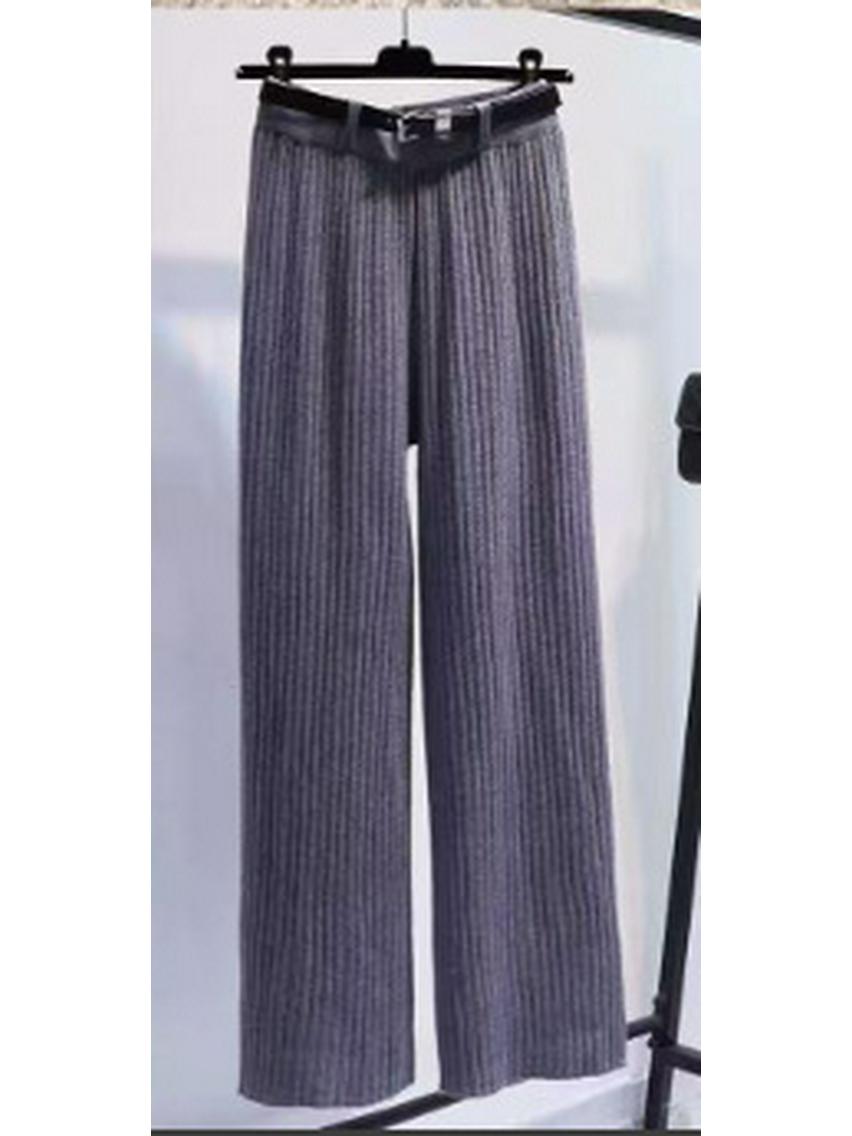 

Korean Style High-Waisted Ribbed Knit Wide-Leg Trousers - Women s Autumn/Winter Versatile and Flattering Pants One Size 80-120