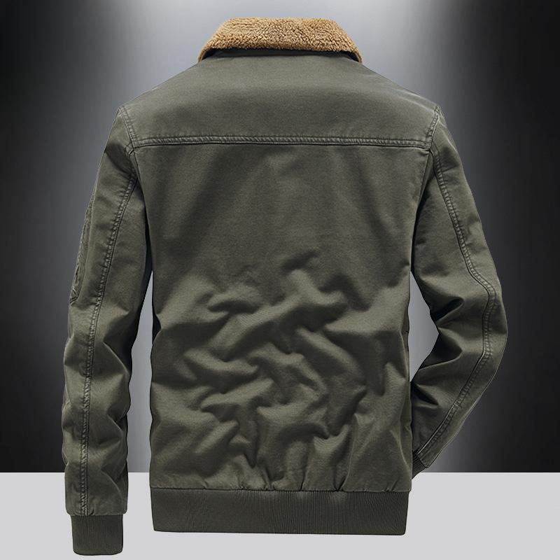 Autumn and Winter Men's Jacket Cotton Clothes Washed Tooling Multi-pocket Thickened Velvet Men's Lamb Wool Jacket