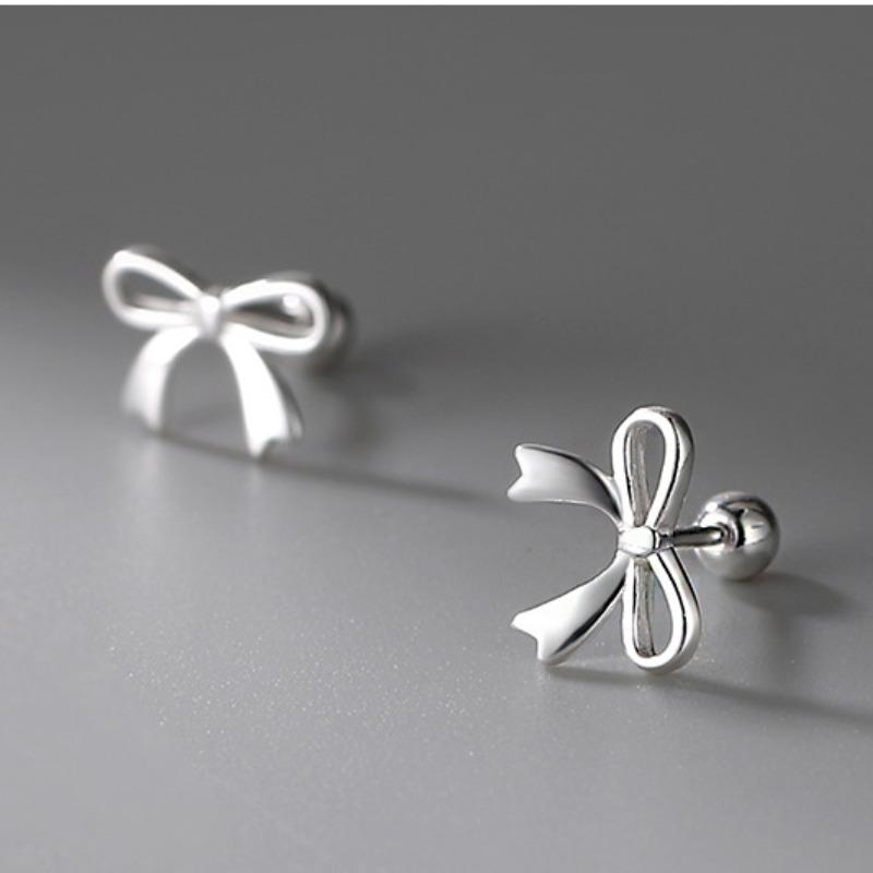 925 Sterlingsilber Hohl Schleife Ohrstecker für Damen Süß Punk Schraube Koreanischer Stil Neuer Ohrring Piercing Schmuck Pendientes