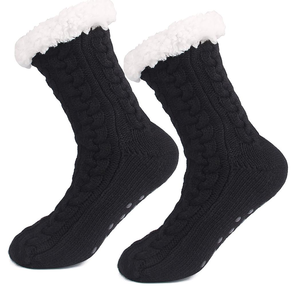 Women's Autumn And Winter Solid Color Velvet Thickening Home Silicone Bottom Non-slip Knitted Tube Slippers Socks