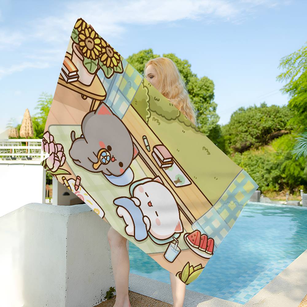 Peach and Goma Anime Beach Swimming Towel Soft Absorbent Washcloth Children's Gifts for Kids Travel Camping Gym
