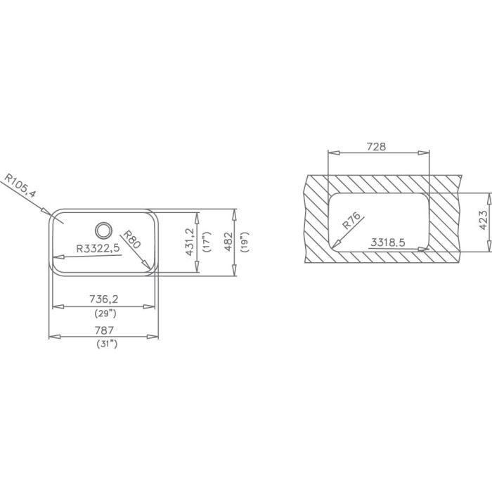 TEKA Cuve BE sous plan 1 bac Inox Lisse
