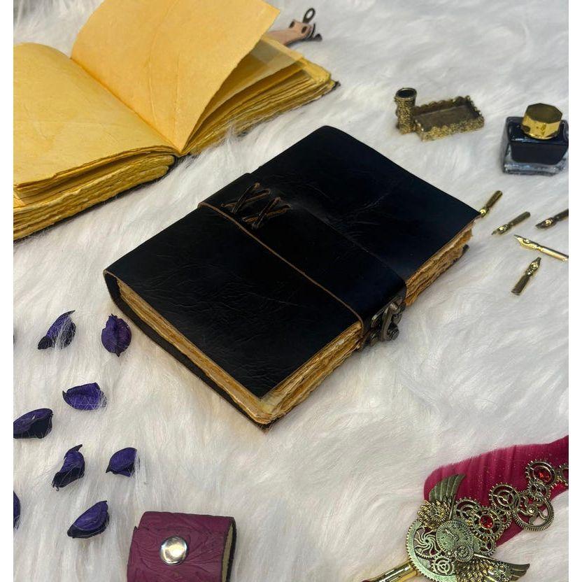 Black Leather Vintage Journal – Handmade Antique Diary with Wrap Closure & Deckle-Edge Pages – Grimoire Journal – Gift for men/women