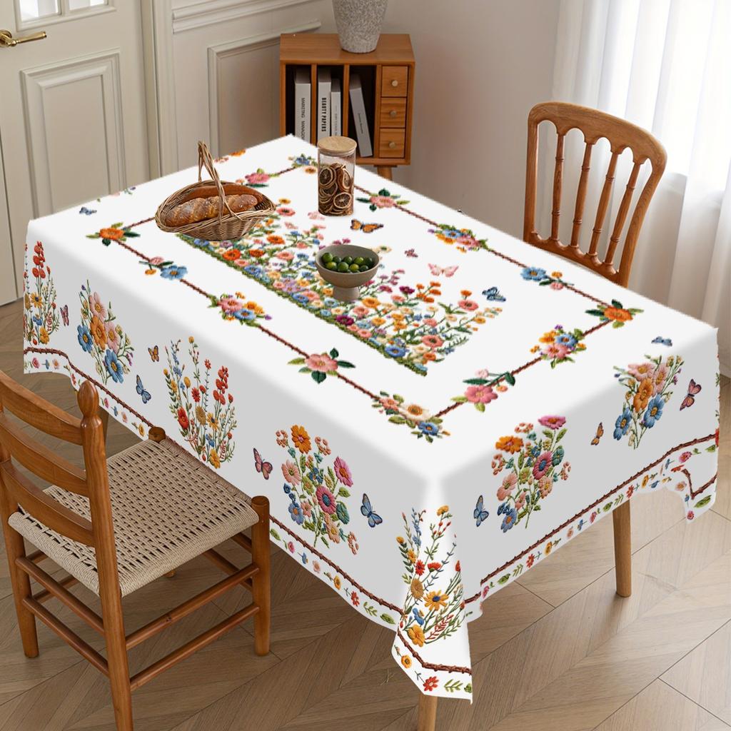 Spring Floral Tablecloth Retro Embroidery Table Cover for Spring Summer Holiday Party Supplies Kitchen Dining Room Table Decor