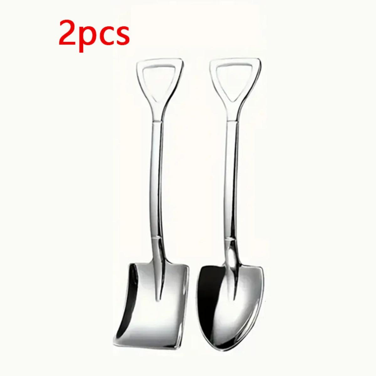 Stainless Steel Dessert Spoon Ice Cream Spoon, Elegant Shovel Shape, Suitable for Ice Cream, Ice Cream, Tiramisu, Etc., Modern Home Kitchen Utensils 2 PCS