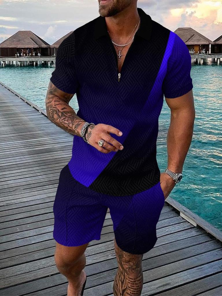 European & American Summer Men's Casual Short Sleeve and Shorts Set