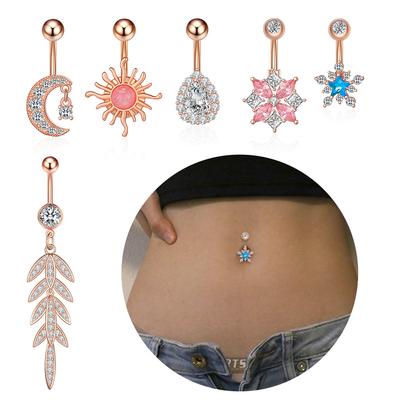 1 ks z nerezové oceli slunce piercing do pupíku zirkon květiny list měsíc chirurgický piercing do pupíku pro ženy tělové šperky přívěsek dárek