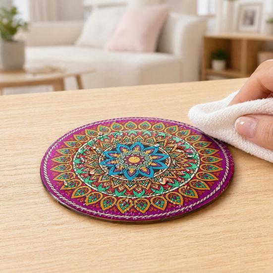 8PCS Coasters, Colorful Wood with Non-Slip Coasters, Heat Insulation Waterproof Drink Holder, for Home Office Dining Table