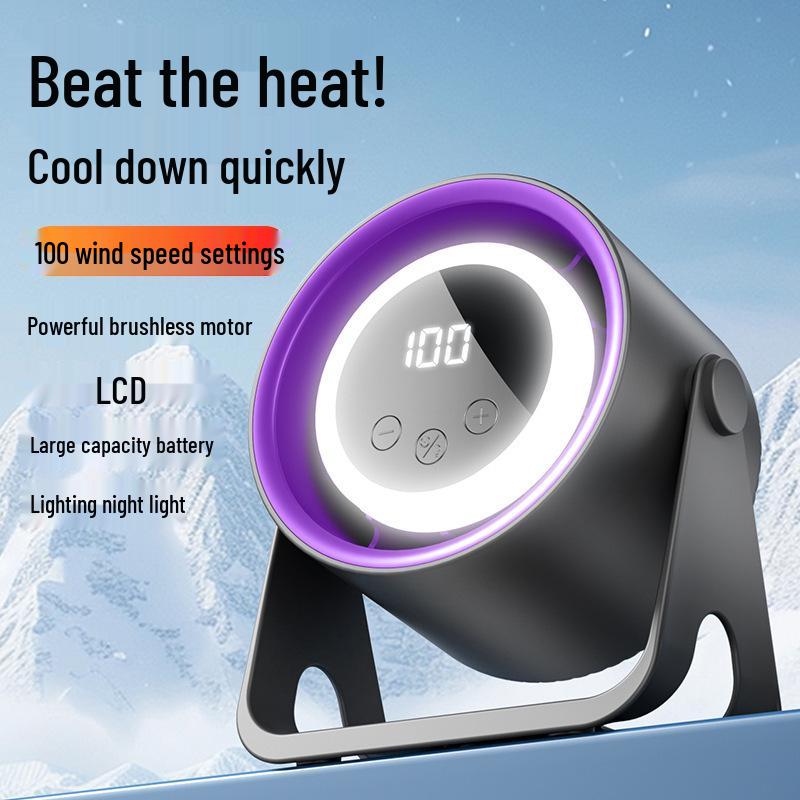 Silent USB Rechargeable Desktop Fan with Digital Display for Office and Dorm
