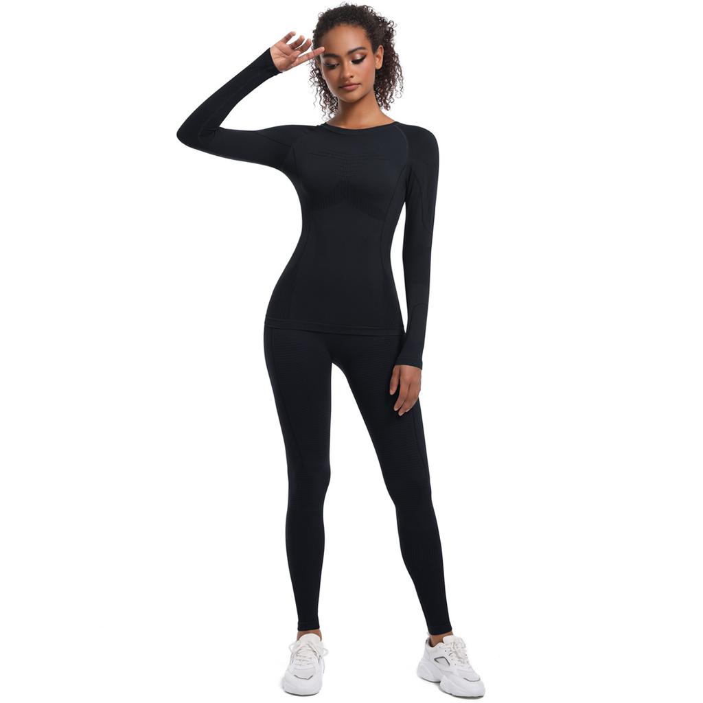 Seamless Tight-fitting High-waisted Ski Suit Shapewear Sports Running And Cycling Long-sleeved Yoga Suit For Women