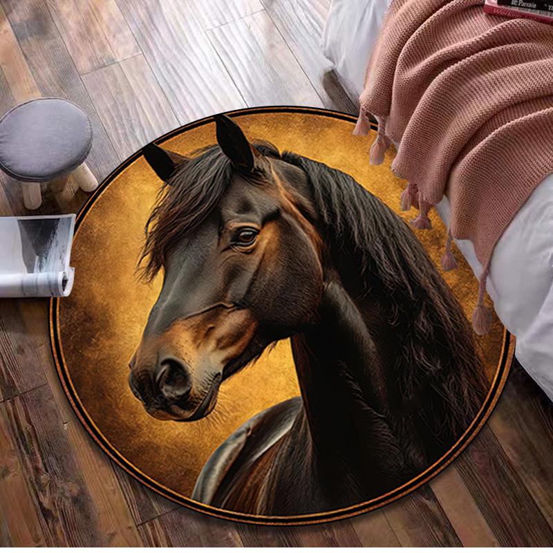 

Horse Circular Rug Office Decorative Carpet For Living Room Bedroom Door Mat Floor Rug Computer Chair Area Rug Viking Theme Decor 80x80cm( 31x31in)