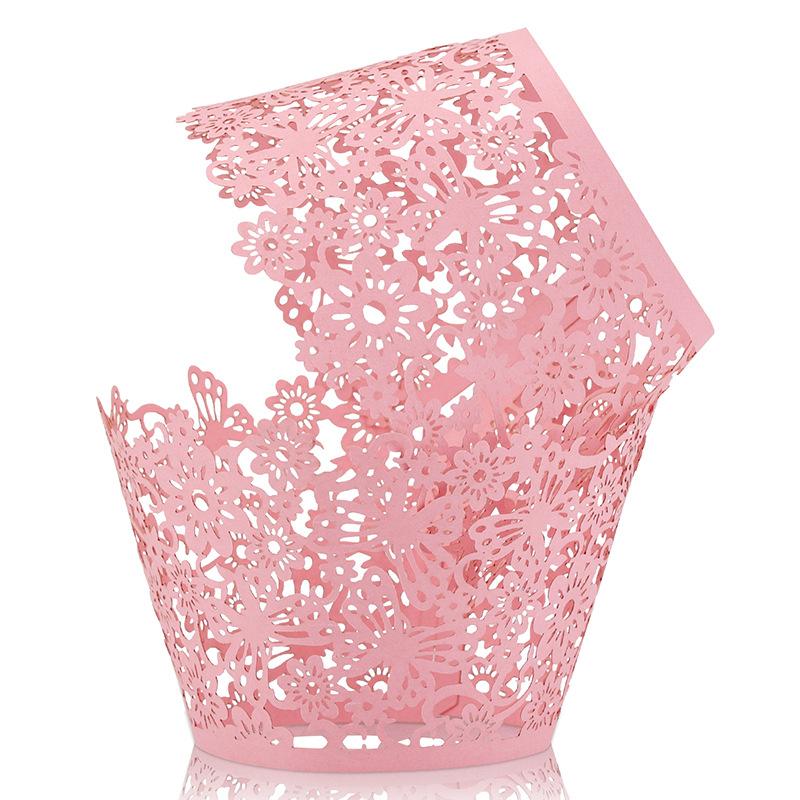 

50 шт. лазерная резка бумаги полые обертки для кексов свадьба день рождения вечеринка украшение торта детский душ кексы кексы коробки розовый