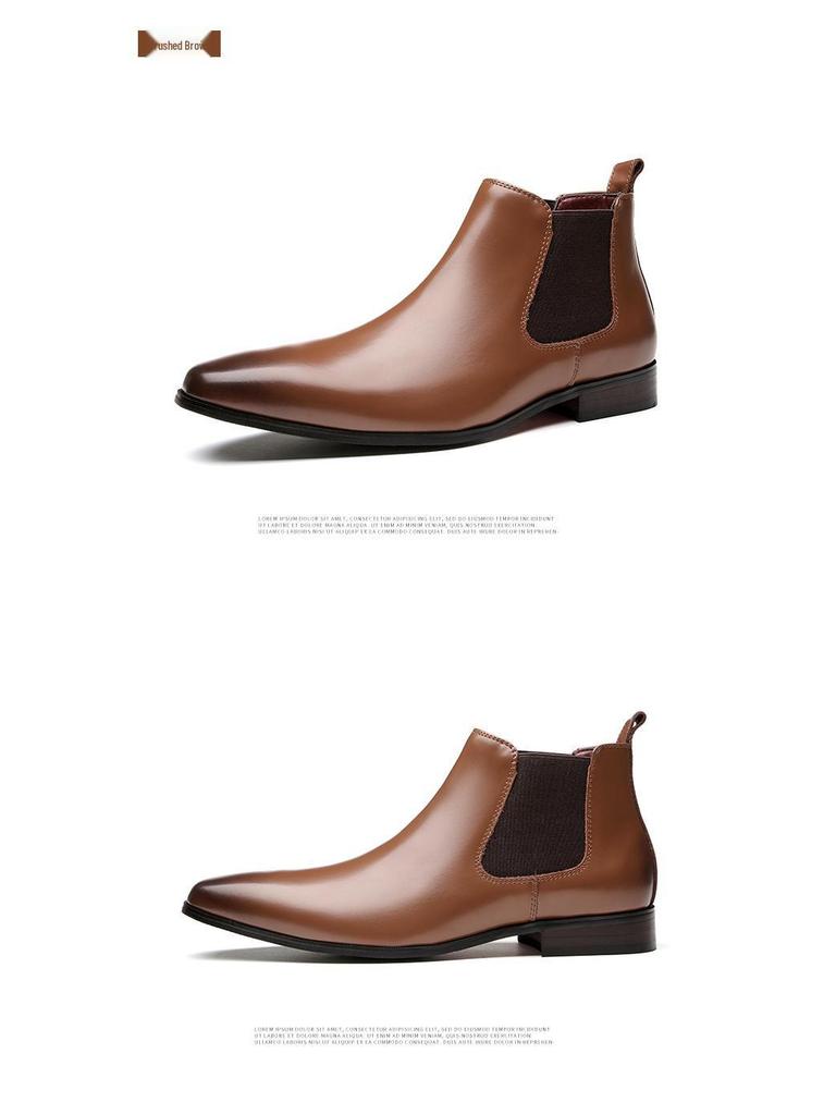 2024 Herren Chelsea Boots aus echtem Leder - Samtgefüttert, formale eckige Zehenpartie, hoher Schaft, doppelter Gummizug.