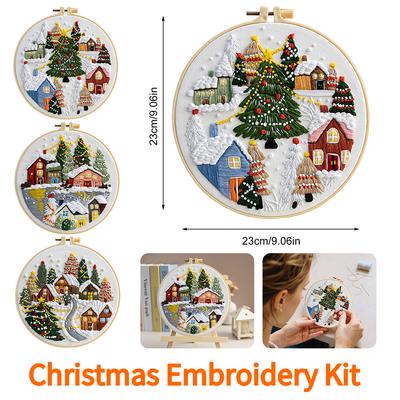 Christmas Stamped Embroidery Kit with Needle Thread Instructions Christmas Series Craft Needlework Handmade for Adults Beginner