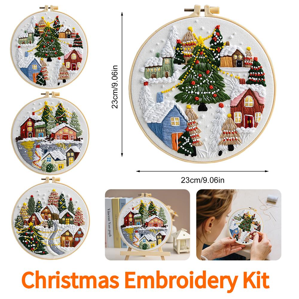 Christmas Stamped Embroidery Kit with Needle Thread Instructions Christmas Series Craft Needlework Handmade for Adults Beginner
