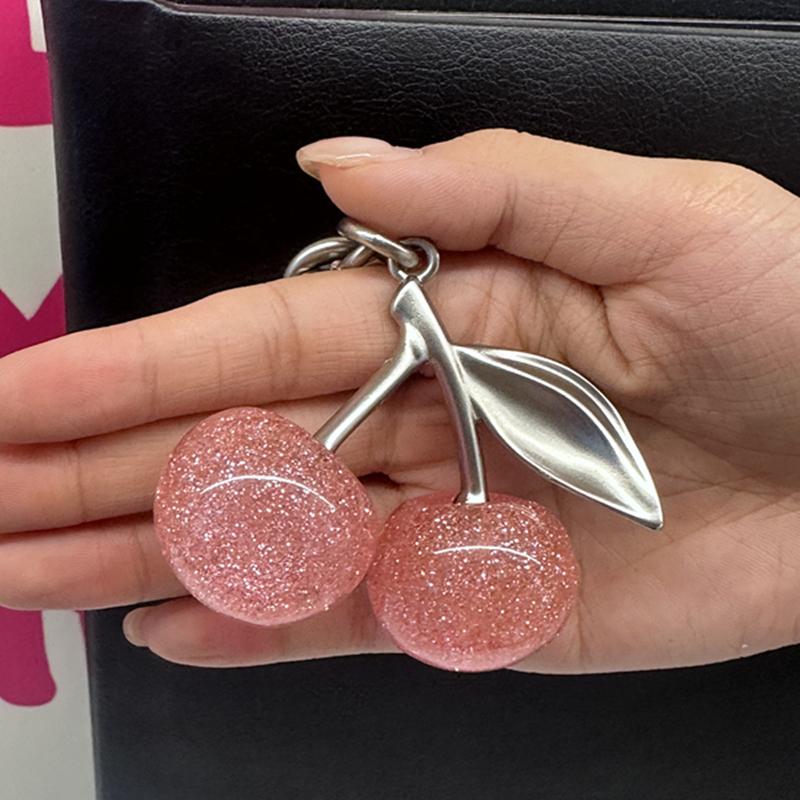 Pink Crystal Cherry Bag Charm For Handbag Shoulder Bag Women's High-Grade Keychain Bags Attachment Parts Women's Gift