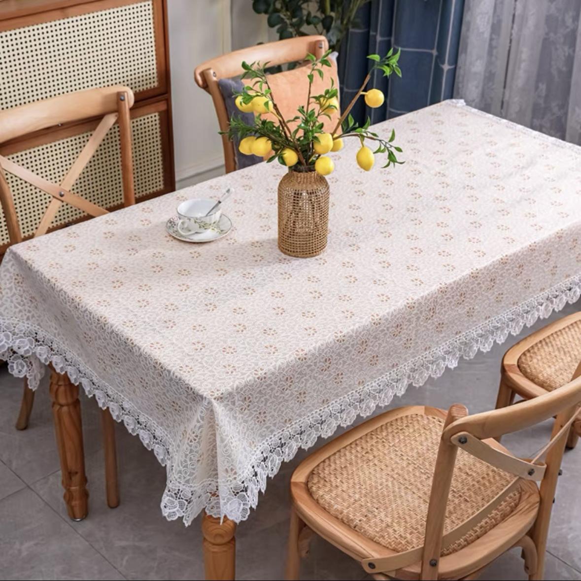 

Nordic Pvc Printed Tablecloth Waterproof, Oil-Proof, Wash-Free And Anti-Scalding, Lace Edge Coffee Table Dining Table Cloth Household Table Mat 90*150cm（40-6090-120）