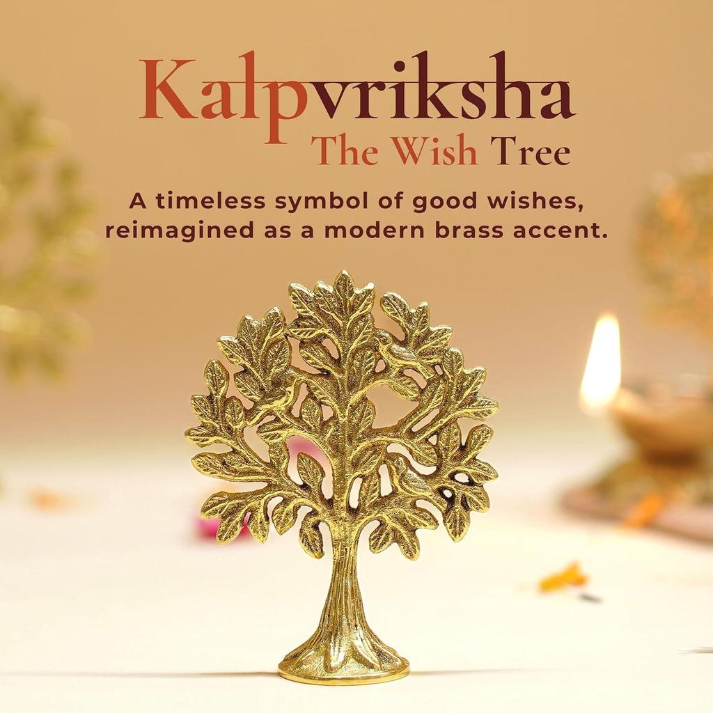Pure Brass Kalpvriksh Tree with Birds | Tree of Life Showpiece for Car Dashboard & Table Decor (8.5 Cm)