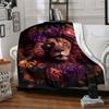 1Pc Lion Amidst Floral Splendor Flannel Blanket, Soft And Comfortable, Casual Warm, Camping Travel, Christmas, Halloween Xmas Gift. G1130