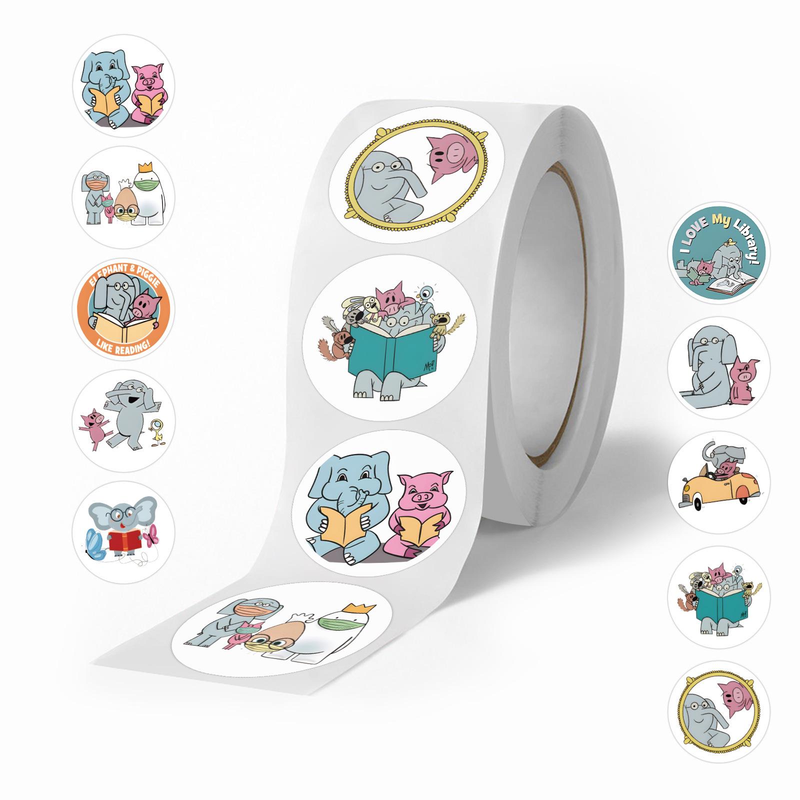 

500 Stickers/roll Elephant and Piggieai Roll Stickers Reward Stickers Creative Handbook Tape