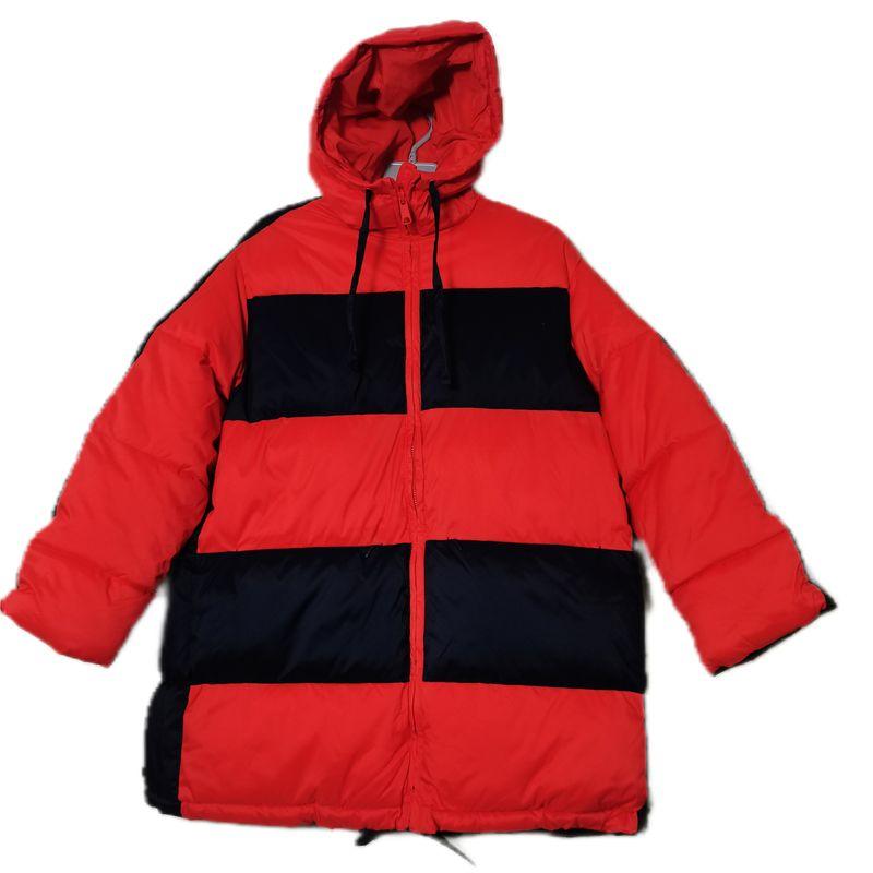 

Оригинальный заказ Остатки Сток Колорблок Капюшон Пуховик Хлопок Холодозащитная одежда Женский Средней длины Длинный Длинный Формы кокона Толстая Хлопковая куртка Cylan and orange Patchwork L