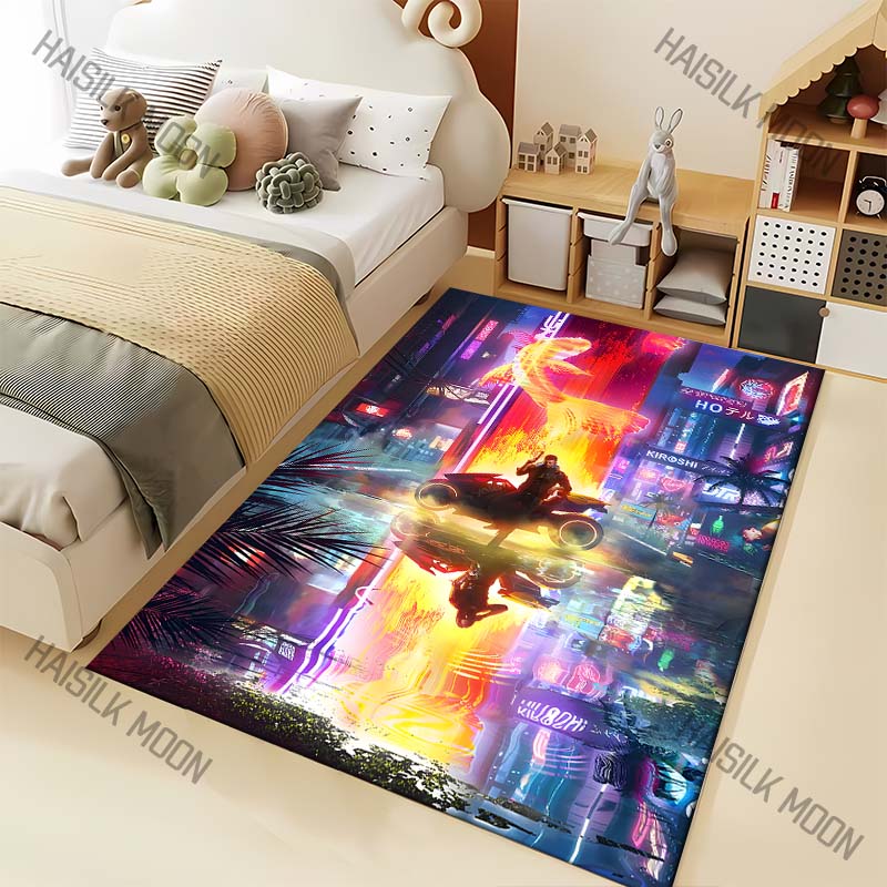 1PC Futuristic city with neon lights Carpet for Living Room Bedroom Sofa Home Decor Rus Non-slip Floor Mat Luxury Gift