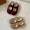 Fleece flat-soled coffee-colored single shoes women's shoes autumn and winter warm cotton shoes Korean version retro word with Mary Jane Mao Mao shoes