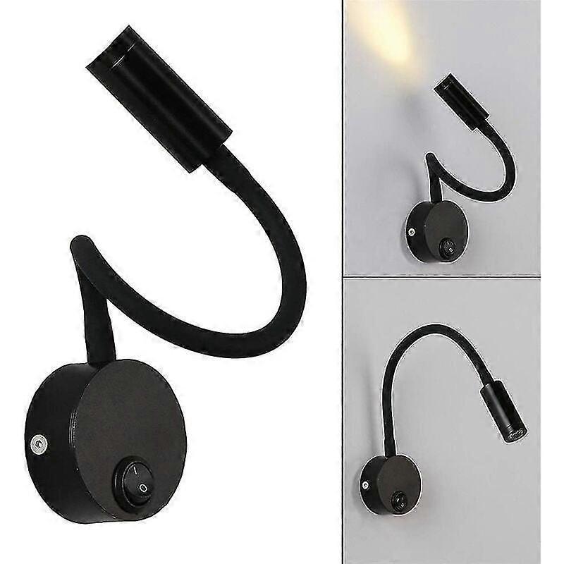 2 Pieces Black 3w Wall Reading Lamp, Flexible Adjustable Neck Sconce Aluminum Desk Lamp, Bedside Lamp With Switch Led Eye Care