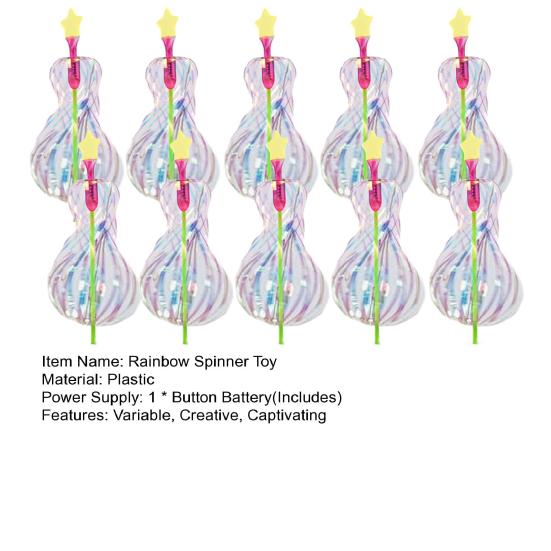 10Pcs Rainbow Spinner Toy Rainbow Twirler Stick Ribbon Fairy Wands Bright Glitter Wand Twirling Wand Light Up Spinning Toys for Festivals Party