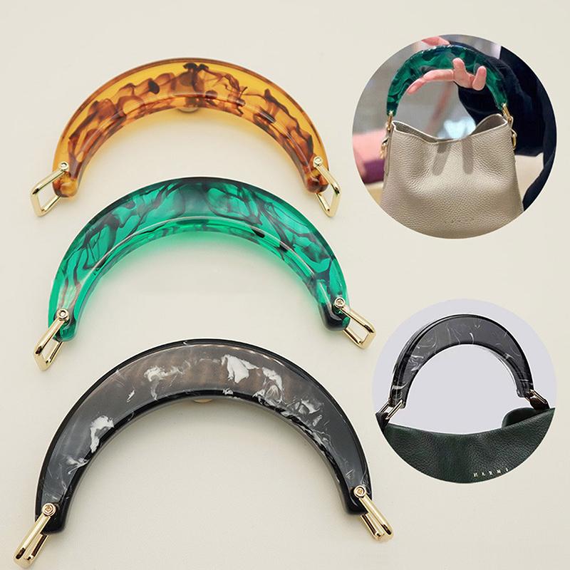 Stylish Resin Moon Handbag Handle With Alloy Clasp - Green/Black/Translucent Orange Options For Women'S Bags Or Diy Projects