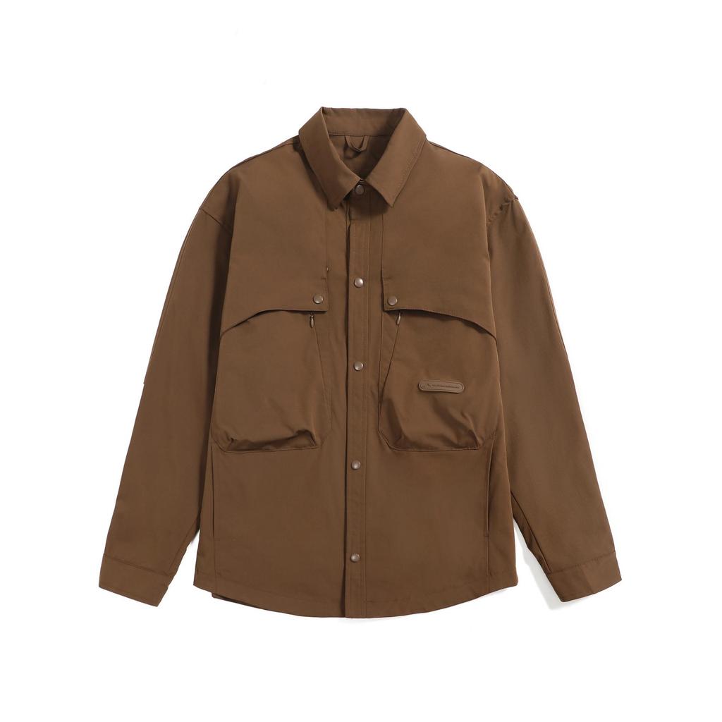 Nouveau Vêtement de Travail Fonctionnel Printemps Veste Chemise Mode Polyvalente Couleur Unie Veste à Revers Chemise Manches Longues Homme Tendance