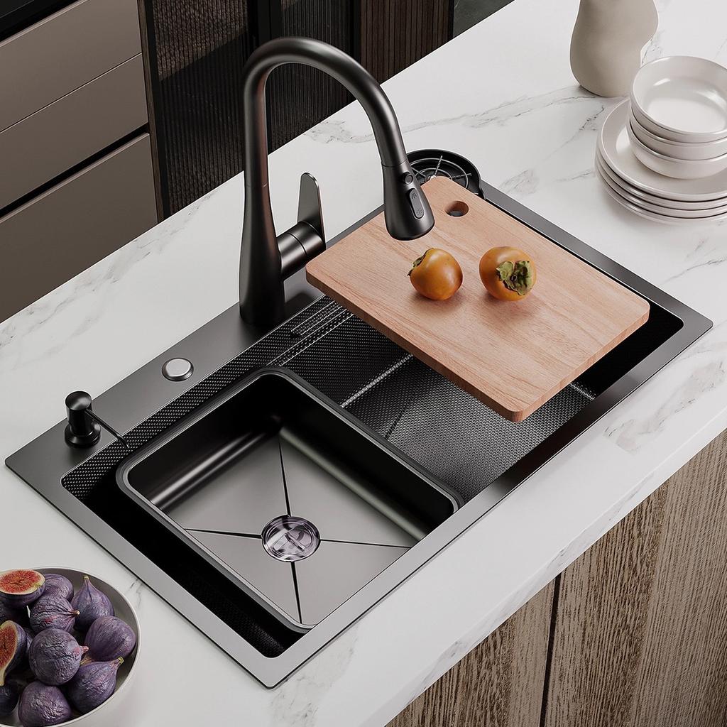 Silver Nano Embossed 304 Stainless Steel Kitchen Sink Large Single Slot Home Improvement Multifunction Wash Basin For Kitchen