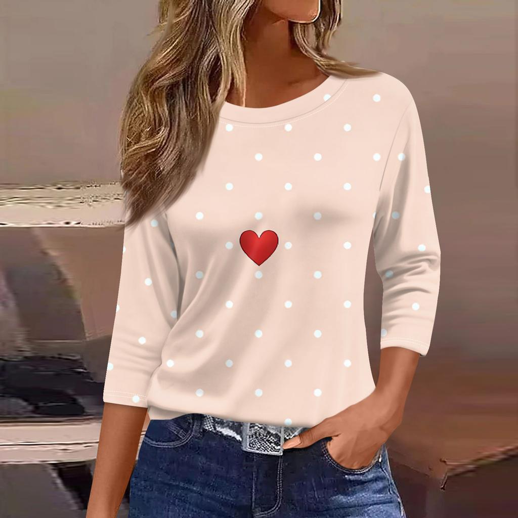 Women's Fashionable Casual Three Quarter Sleeve Printed Round Neck Top