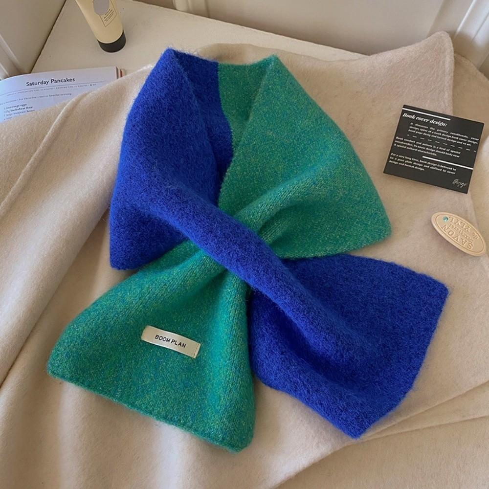 Knitted Cross Scarf Two-Tone Color Lazy Neck Warmer Stylish Knitted Scarf  For Women